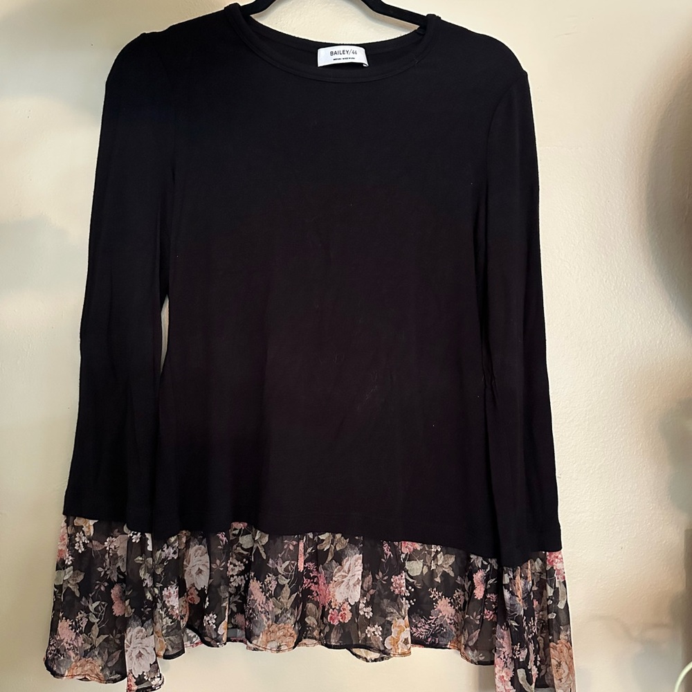 Bailey 44 Black and Pink Ruffled Long Sleeve Blouse